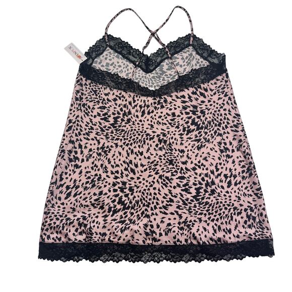 Joyspun Animal Leopard Print Satin Lace Short Nightie Chemise Women's Size L - Picture 3 of 8